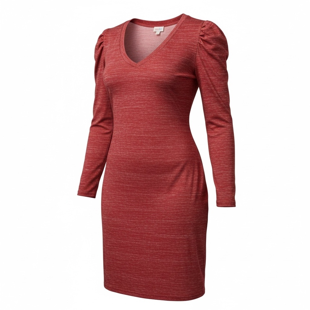 NWT LulaRoe Plus Size “Ava” Heather Red V Neck Long Sleeve Mdi Dress - Size 3XL - Picture 2 of 9
